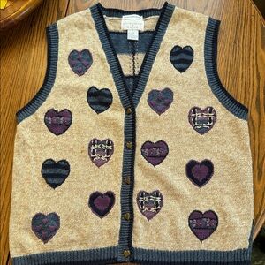 Christopher & Banks Tan and Purple Heart Knit Vest